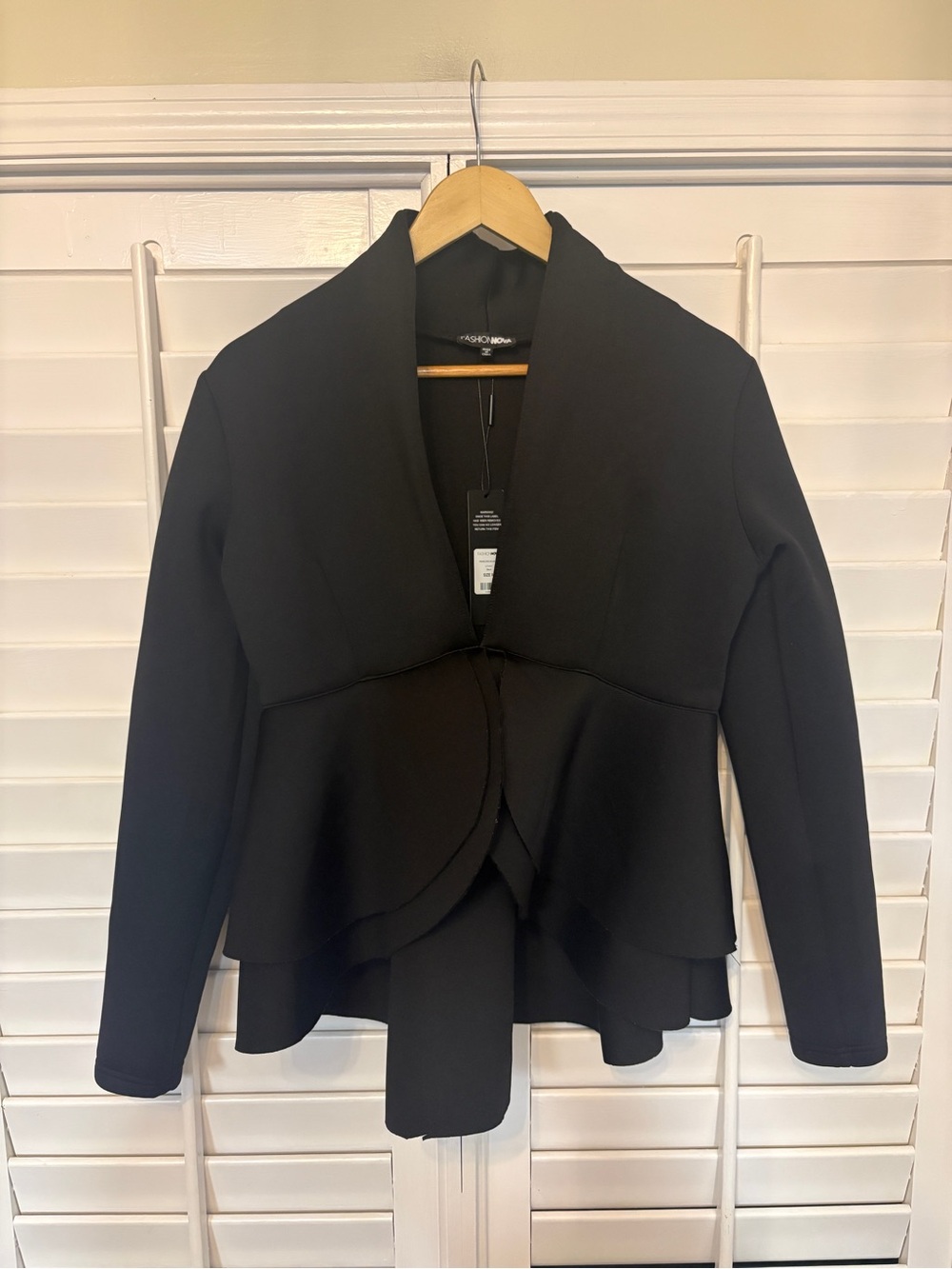 Fashion Nova Black‎ Scuba Knit Peplum Style Top Size Medium